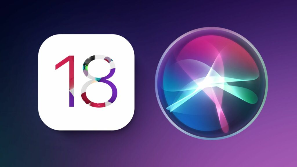 Apple IOS 18 וסמל של סירי עם מערכת ההפעלה החדשה של אפל שתגיע ב2024