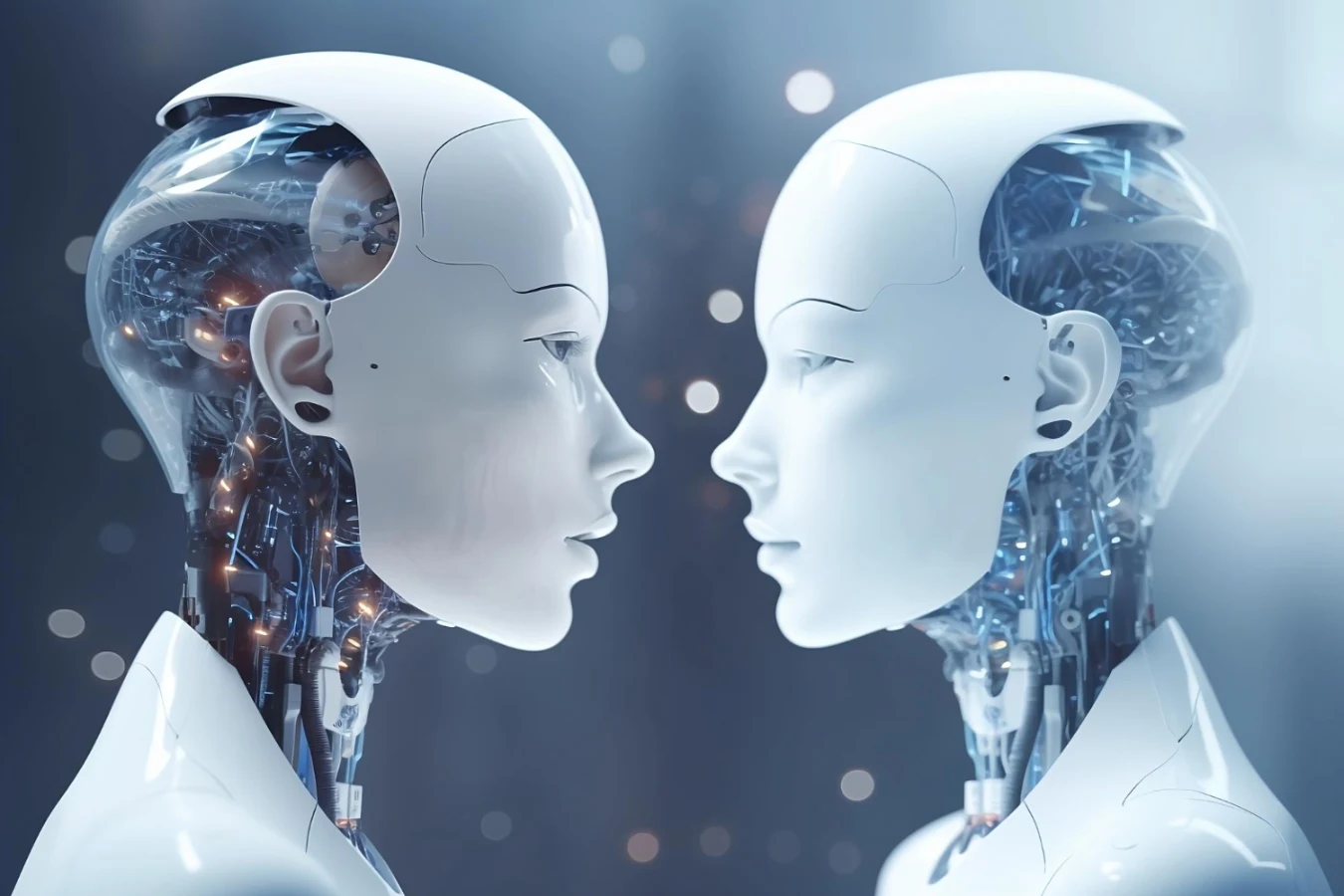 2 רובוטים של בינה מלאכותית מתחרים אחד בשני קונספט ChatGPT vs Vidnoz AI